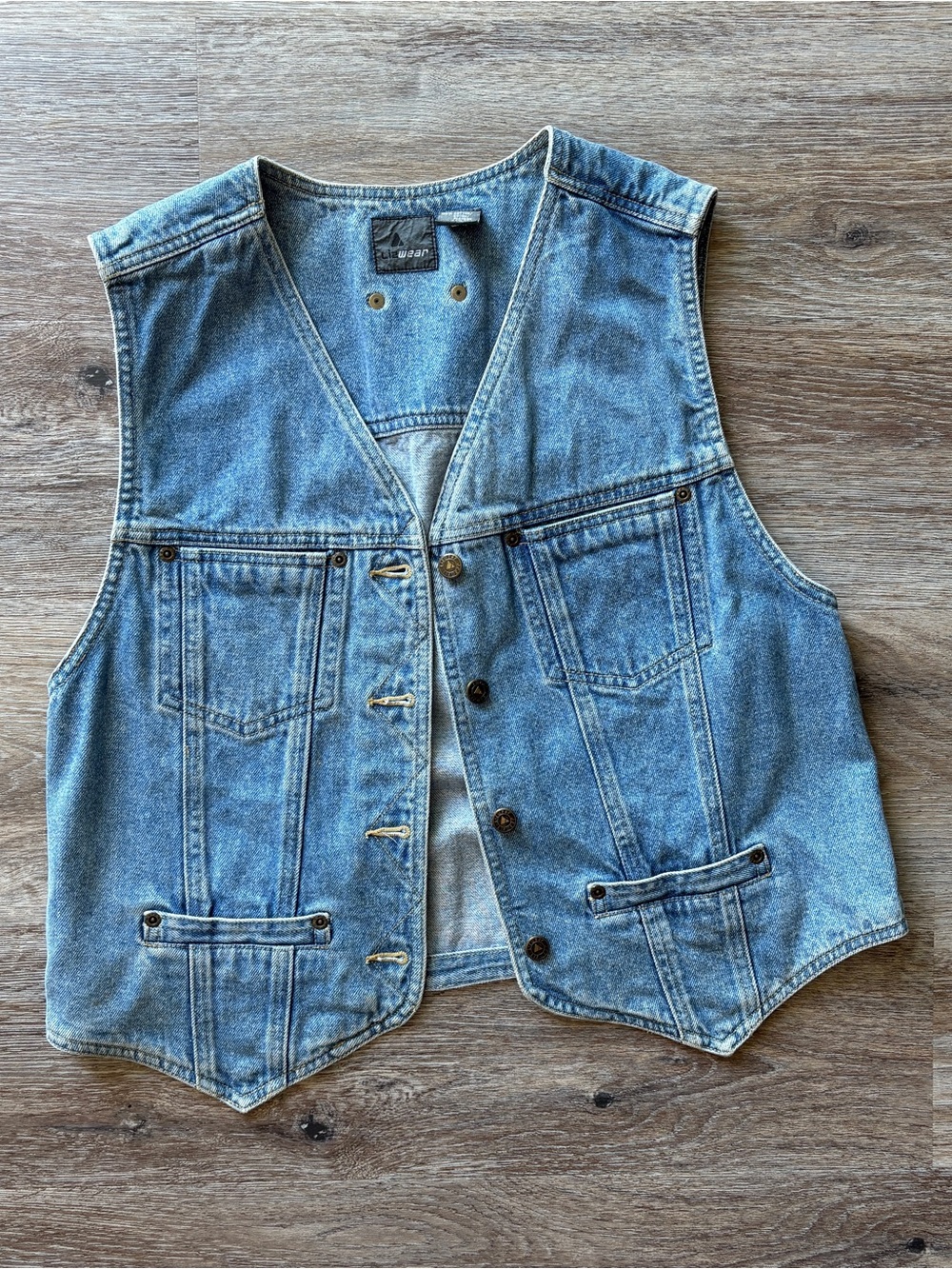 Lizwear Vintage Denim Vest Medium Light Wash Moto Western Grunge Y2K